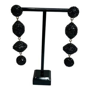 J. Crew Black Textured Beads Disco Sugar Long Dangle Drop Earrings